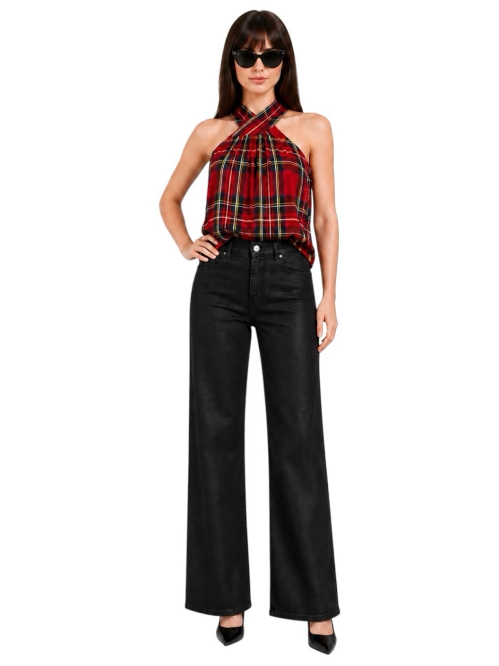 Paige Anessa Wide Leg Jeans Black Fog Luxe Coating Coated Stretch Denim Size 26 - Picture 2 of 5